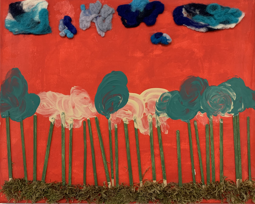 Voelbaar schilderij met bomen en wolken